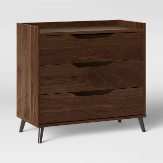 3 Drawer Modern Gallery Dresser Walnut Brown Room Essentials