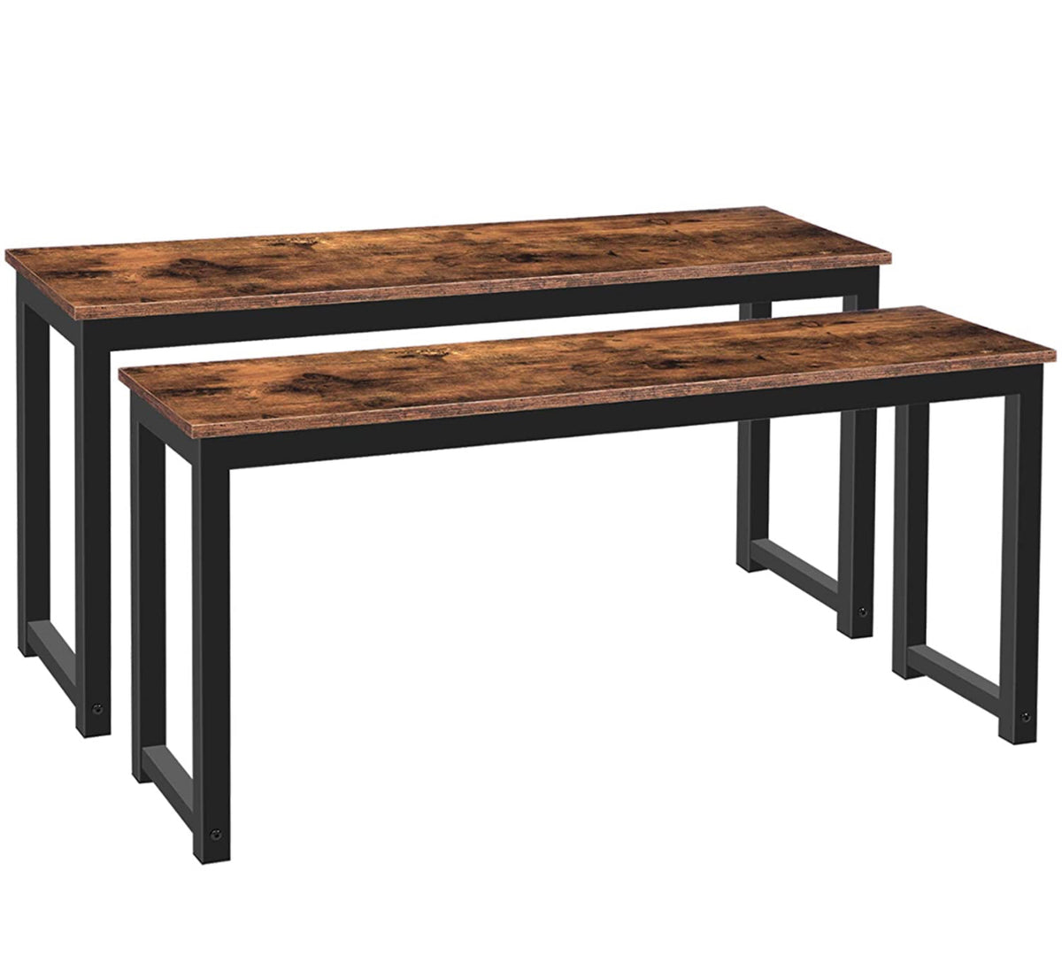 Set of 2, 39.4” Dining Bench with Metal Frame, Rustic Brown