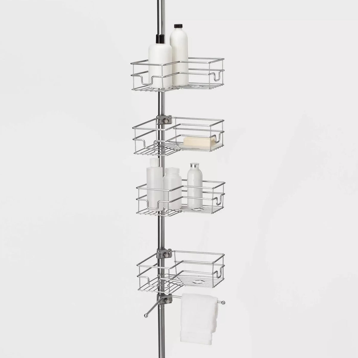 Corner Shower Caddy, Tension Pole, Chrome Wire, 11.5 x 97 x 8-In