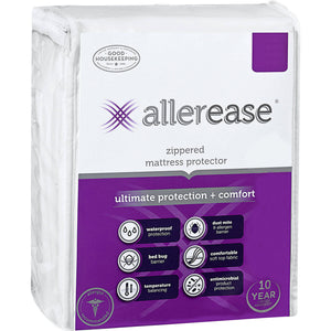 AllerEase Ultimate Protection and Comfort Temperature Balancing Waterproof Zippered Mattress Protector - White (Queen)