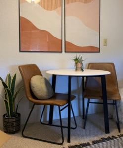 Round Dining Table with Metal Legs, White