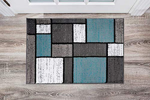 Contemporary Modern Boxes Area Rug Blue/Gray