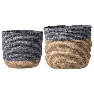 Bloomingville Set of 2 Beige & Grey Natural Seagrass Baskets, Natural & Grey