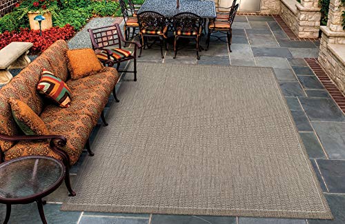 Couristan Recife Saddle Stitch Indoor/Outdoor Area Rug Champagne/Taupe, 5'10