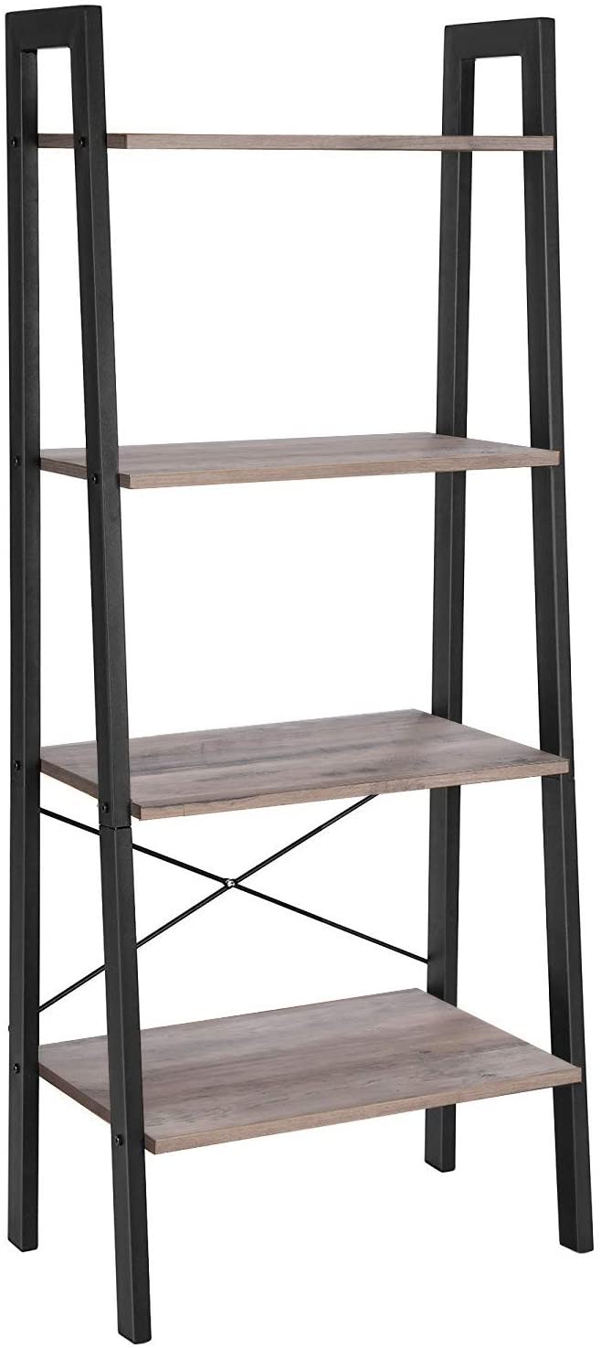 4-Tier Bookshelf with Steel Frame, Greige and Black