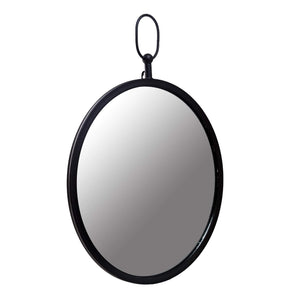 Black Round Wall Mirror with Decorative Handle