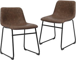 Set of 2, Faux Leather Dining Chairs, Brow