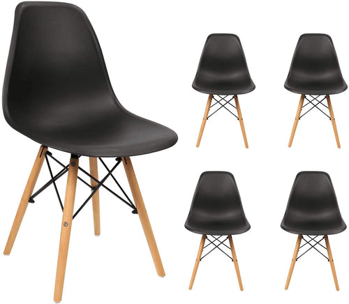 Set of 4, Mid Century Modern Dining, Plastic and Wood, Black