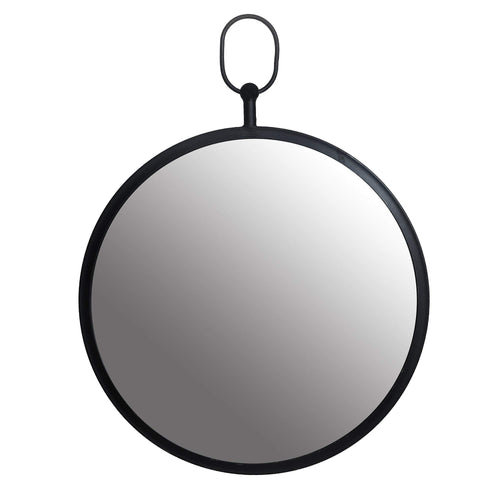Black Round Wall Mirror with Decorative Handle