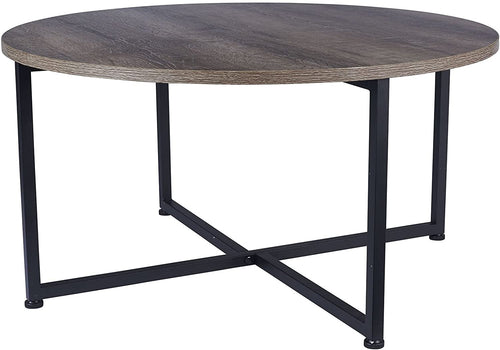 Grey Top Black Frame Ashwood Round Coffee Table, 31.5 x 31.5