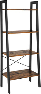 4-Tier Bookshelf with Steel Frame, 55"H, Rustic Brown + Black