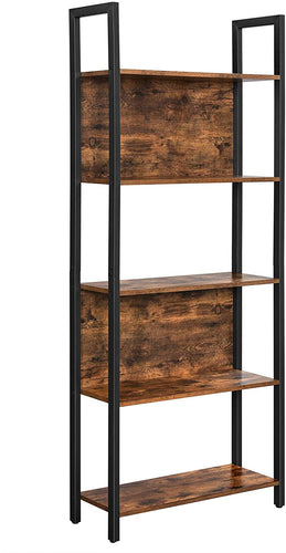 5-Tier Bookshelf, Storage Rack Shelf, Bookcase, Rustic Brown and Black, 65” H