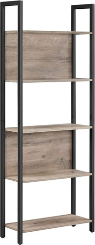 (BRAND NEW) 5-Tier Bookshelf with Steel Frame, Greige and Black