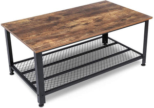 41.8” Industrial Coffee Table with Storage Shelf, Rustic Brown
