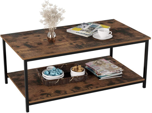 2-Tier Coffee Table with Storage Shelf, Rustic Brown