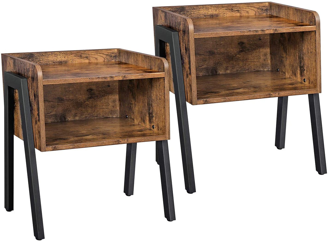 Set of 2, Stackable Nightstand, End Table, or Side Table, Rustic Brown and Black