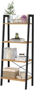 4-Tier Bookshelf with Steel Frame, 55"H, Rustic Brown + Black