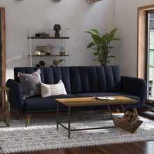 Modern Futon With Premium Upholstery and Wooden Legs, Navy Blue