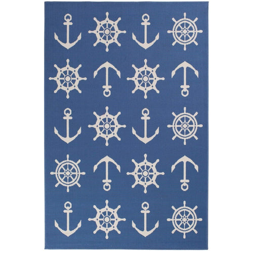 Flemish Master Weavers Schooner Blue & White Area Rug - 7'10