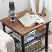 Set of 2 End Tables with Adjustable Mesh Shelves, Stable Steel Frame, Hazelnut Brown and Black