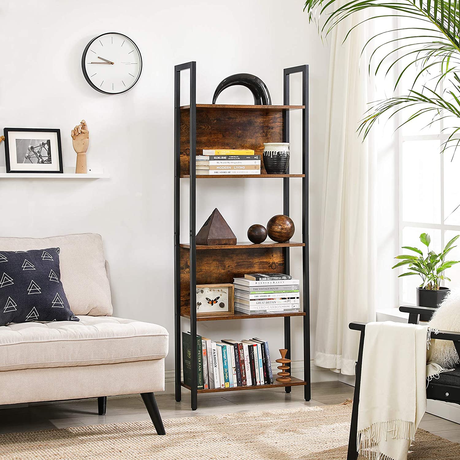 A-Frame Bookshelf, 4-Tier Open Shelf Ladder Bookshelf Storage Rack - Brown