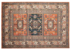 Abacasa Brooks Area Rug, 94"W x 134"L x .25"H, Aqua/Copper/Black/Ivory