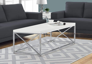 Modern Coffee Table for Living Room Center Table with Metal Frame, 44 Inch L, Glossy White / Chrome
