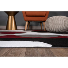 OSTI Modern Circles Area Rug Burgundy 7'10" x 10'2" 8' x 10', 7' x 9' Red, Black, Off-White, Grey Rectangle