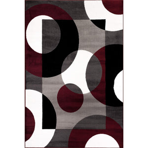 OSTI Modern Circles Area Rug Burgundy 7'10" x 10'2" 8' x 10', 7' x 9' Red, Black, Off-White, Grey Rectangle