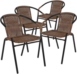 Set of 4, Pack Medium Brown Rattan Indoor-Outdoor Stacking Chair
