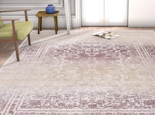 Well Woven Kensington Melange Modern Oriental Medallion Vintage Distressed Area Rug , Lavender