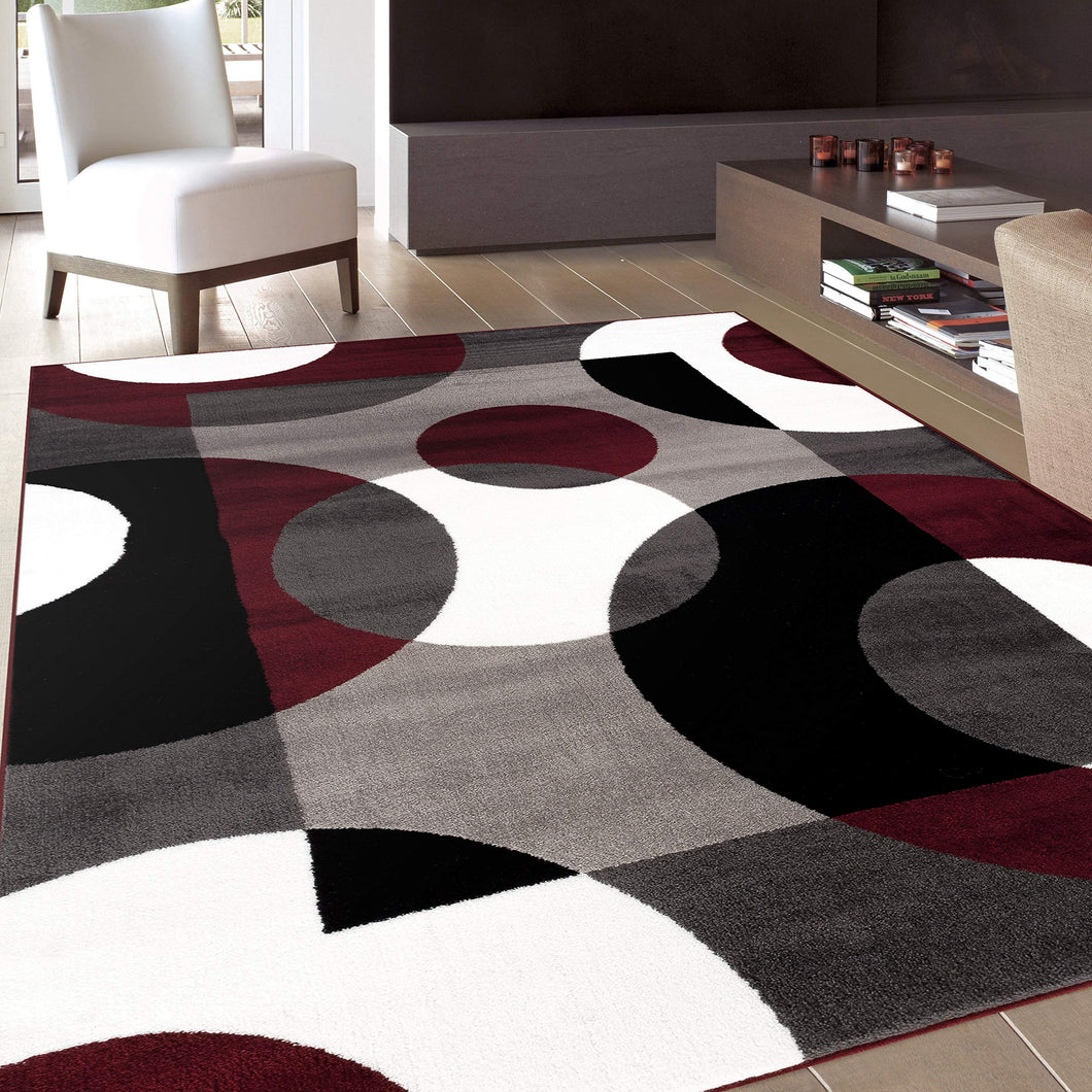 OSTI Modern Circles Area Rug Burgundy 7'10