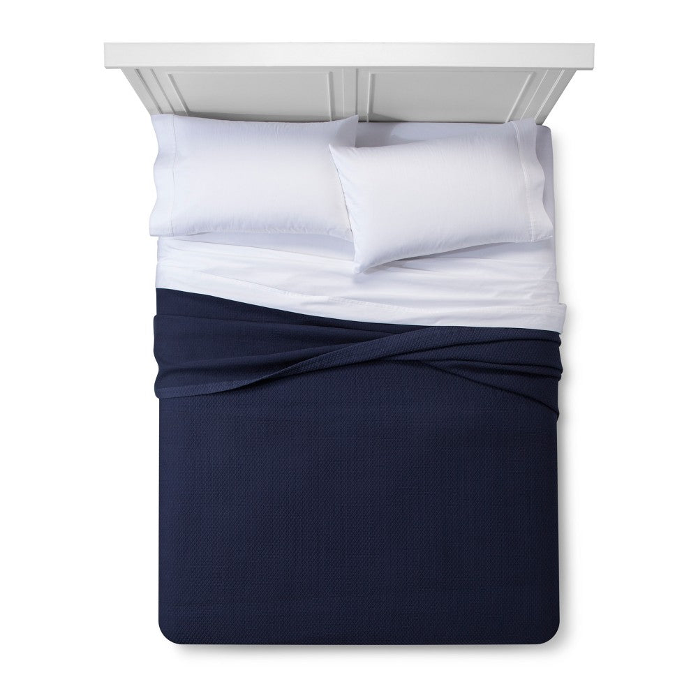 Navy Diamond Matelasse Coverlet (King) - Fieldcrest , Blue