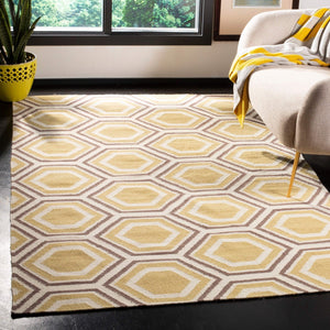 Safavieh Dhurries Collection DHU202A Hand Woven Ivory and Yellow Premium Wool Area Rug