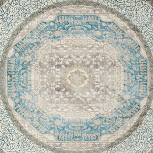 Safavieh Sofia Collection SOF365A Vintage Light Grey and Blue Center Medallion Distressed Round Area Rug