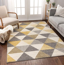 Well Woven Isometry Gold & Grey Modern Geometric Triangle Pattern Area Rug Soft Shed Free Easy to Clean Stain Resistant