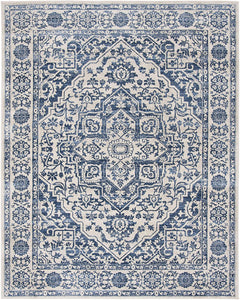 Safavieh Brentwood Collection BNT832M Medallion Distressed Area Rug, Navy/Light Grey