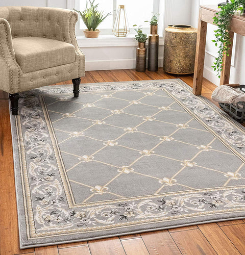 Well Woven Timeless Fleur De Lis Traditional Area Rug, Grey