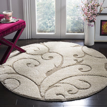 Safavieh Florida Shag Collection SG455-1113 Scrolling Vine Cream and Beige Graceful Swirl Round Area Rug (8' Diameter)