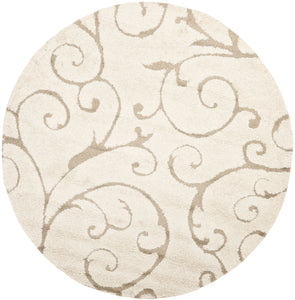 Safavieh Florida Shag Collection SG455-1113 Scrolling Vine Cream and Beige Graceful Swirl Round Area Rug (8' Diameter)