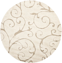 Safavieh Florida Shag Collection SG455-1113 Scrolling Vine Cream and Beige Graceful Swirl Round Area Rug (8' Diameter)