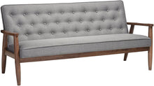 Mid-Century Retro Modern Fabric Upholstered Wooden 3-Seater Sofa, Grey