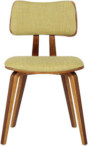 Set of 2, Mid Century Modern Jaguar Dining Chair with Fabric and Walnut Wood Finish, Green