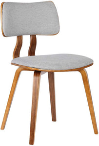 Set of 2, Mid Century Modern Jaguar Dining Chair, Grey Fabric and Walnut Wood Finish