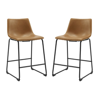 Set of 2 Faux Leather Dining Kitchen Counter Height Barstools