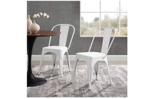 Industrial Modern Steel Metal Bistro Dining Chairs in White-Set of 2