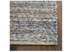 Safavieh Cape Cod Collection CAP350A Hand Woven Flatweave Chevron Natural and Blue Jute Area Rug