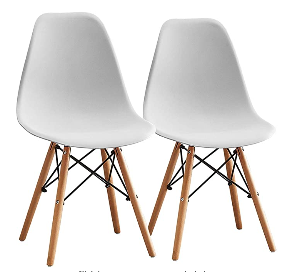 Set of 2 Mid-Century Modern Dining Armless Chairs w/Molded Plastic Shell (White)