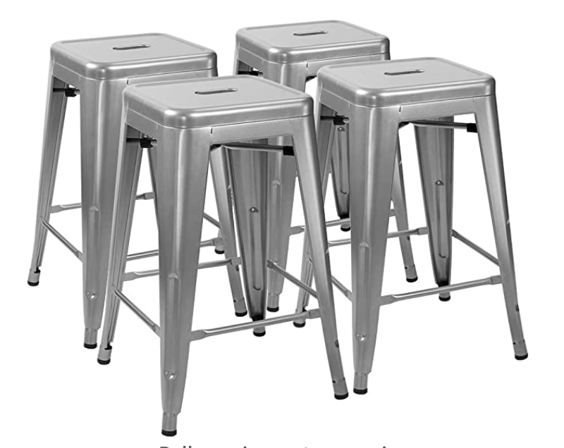 24 Inches Metal Bar Stools High Backless Indoor-Outdoor Counter Height Stackable Stools Set of 4(Silver)