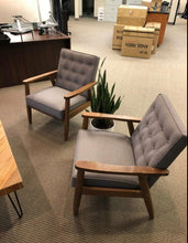 Mid Century Modern Wood and Fabric Armchair, Grey